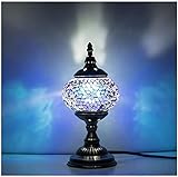 Lámpara Escritorio Turca de Mesilla de Noche Vintage para Dormitorio Mosaico cristal, Base Bronze