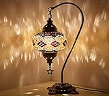 DEMMEX - Lámpara de mesa de mosaico marroquí turco, cuello de cisne, hecha a mano, para mesita de noche, lámpara decorativa Tiffany con cuerpo de latón...