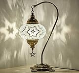 DEMMEX Lámpara de mesa de mosaico marroquí turca, lámpara de mesita de noche, pantalla de lámpara (blanco-transparente)