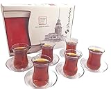 Juego de vasos y platillos turcos de té, diseño Pasabahce, juego de 6 unidades, 120 cm³. 113 g. Apto para lavavajillas.