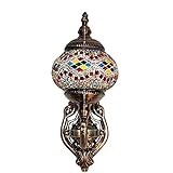Lámpara Turca de Pared Decorativa Mosaico Oriental de Vidrio Multicolor para Interior Exterior Led Bombilla Incluida Bronze Base (Amarillo)