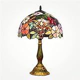 Lywins 12 pulgadas E27 Vintage pastoral hermosa flor Vitral estilo Lámpara de mesa lámpara de dormitorio lámpara de noche