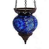 Lámpara colgante de mosaico para exteriores, lámpara de techo de cristal, portavelas oriental, hecha a mano, decoración – Gall&Zick (azul M)