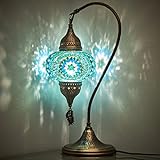CopperBull - Lámpara para escritorio o mesita de noche, cuello de cisne, pantalla con mosaico hecho a mano de estilo Tiffany, turco, marroquí