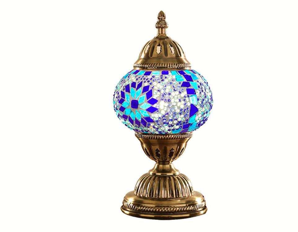 Lampara turca mosaico de mesa azul